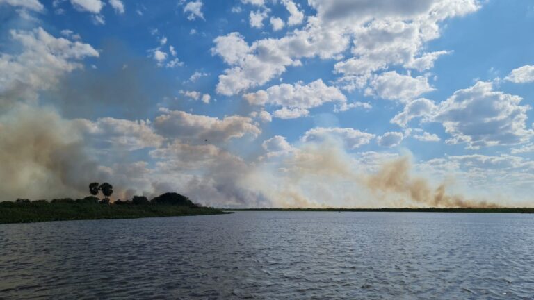 Bombeiros enfrentam o fogo no Pantanal; ar seco favorece incêndios