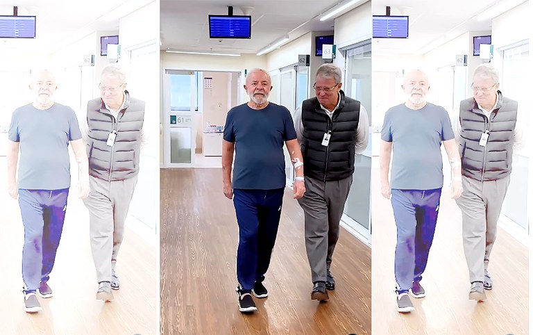 Lula posta imagem de caminhada no hospital e afirma que está ‘firme e forte’